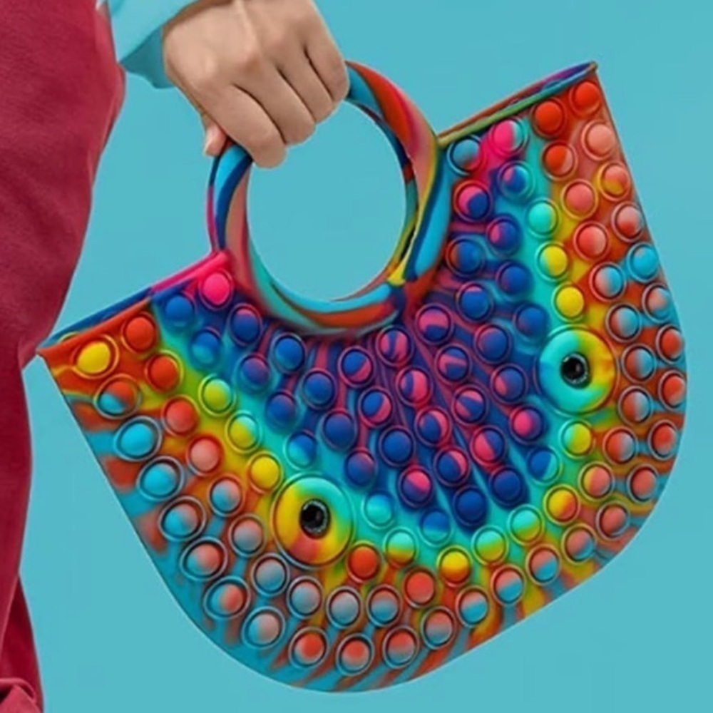 Women’s Rainbow Pop It Silicone Jelly Satchel Purse Handbag Double Top Handle - Picture 5 of 12